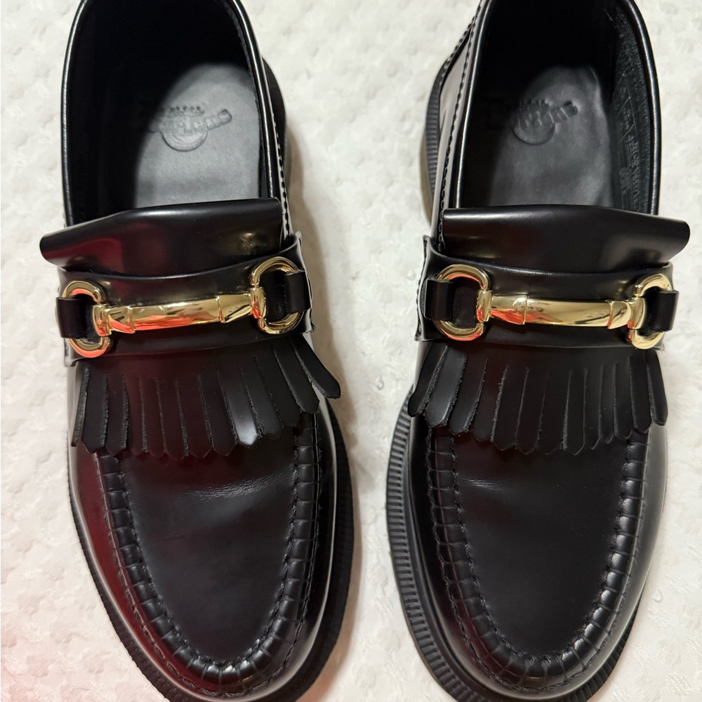 Doc Marten Black Loafers with Gold Accent
